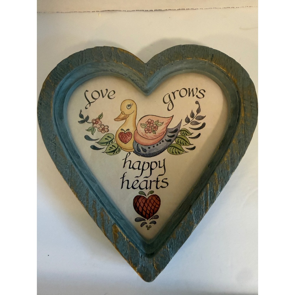 Vintage 1977 Homco Heart Wall Plaque Love Grows Happy Hearts Blue Gold 3301